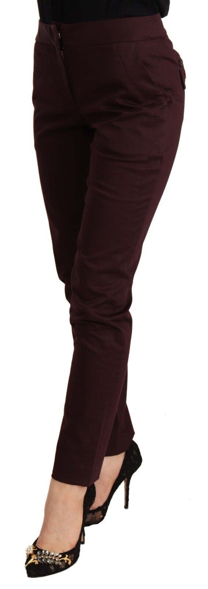 Maroon Slim Fit Skinny Pants with Zipper Detail