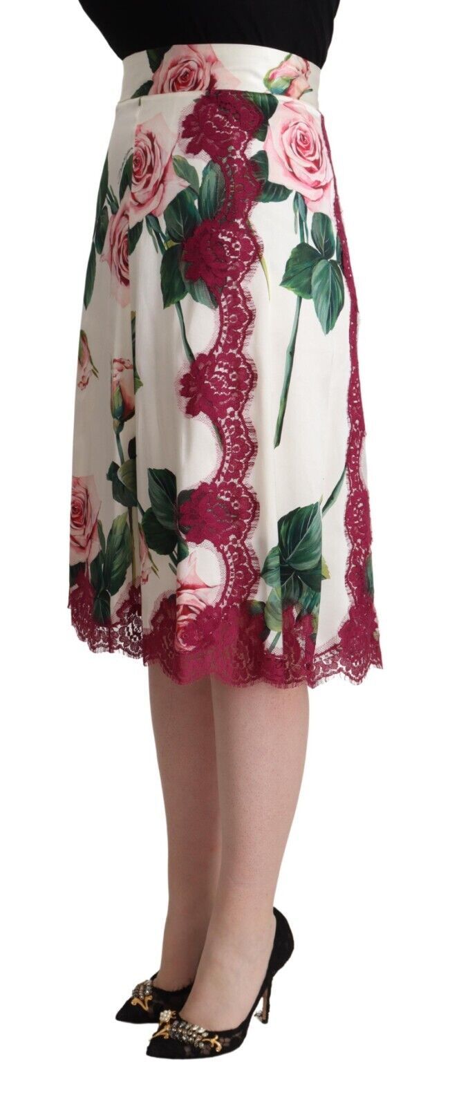 Elegant Floral A-Line Midi Skirt