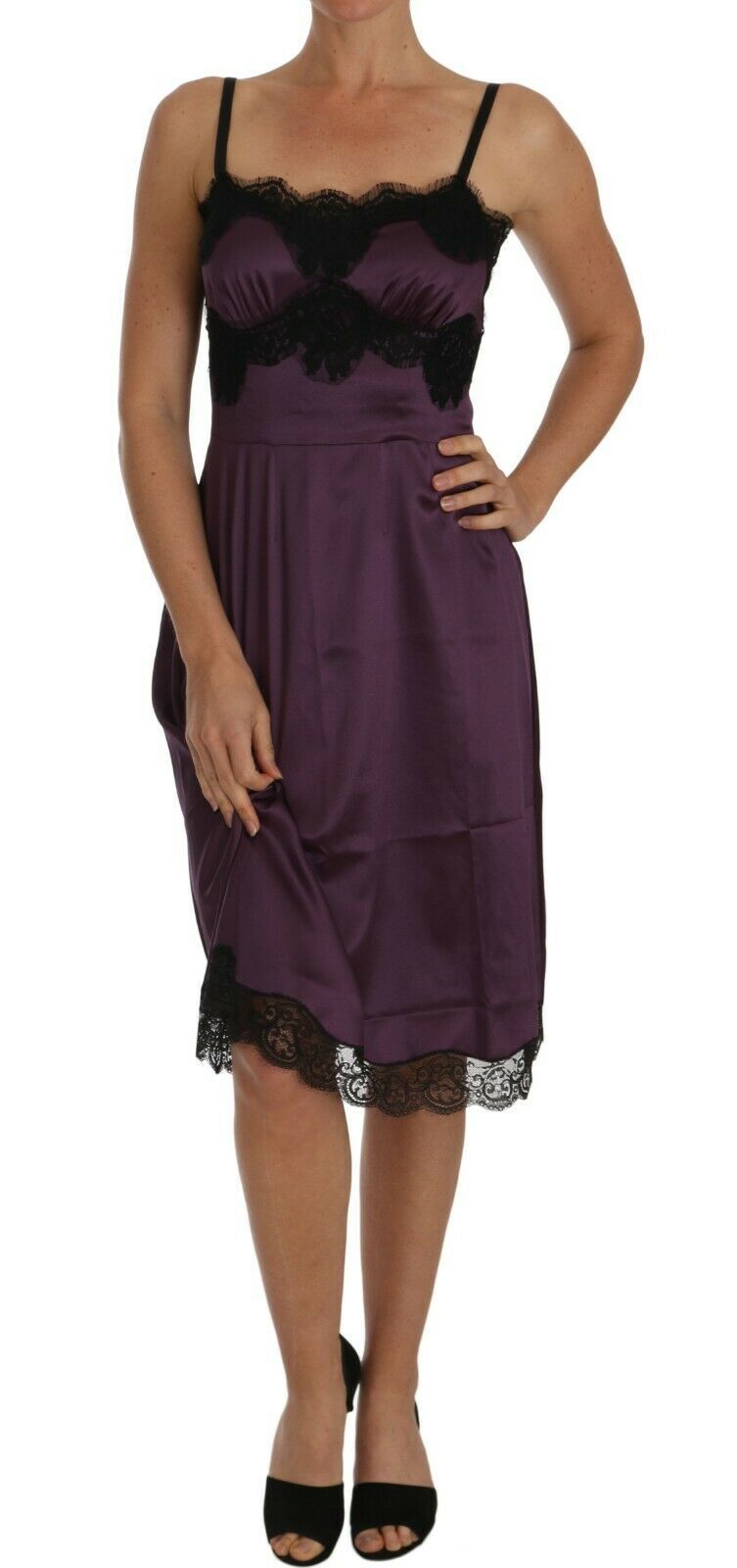 Elegant Purple Silk Lace Chemise Dress