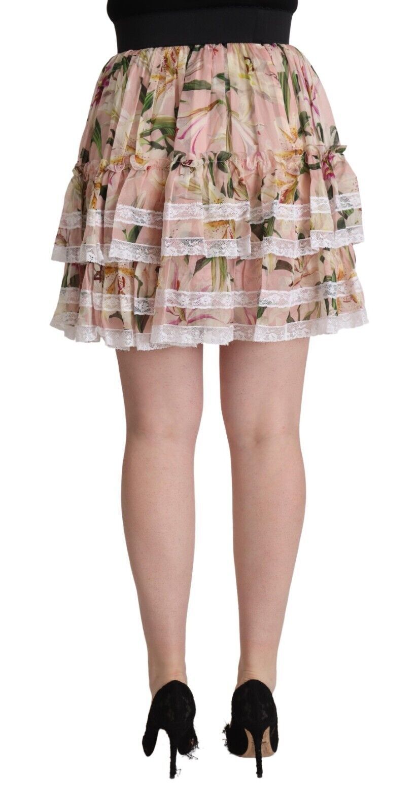 Elegant Lily Print Tiered A-Line Mini Skirt