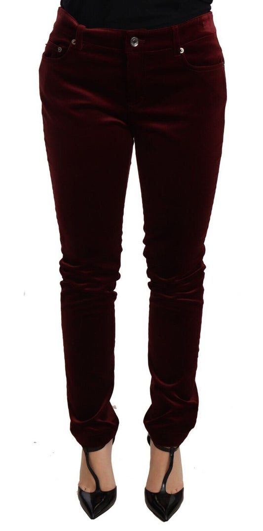 Elegant Red Velvet Skinny Pants