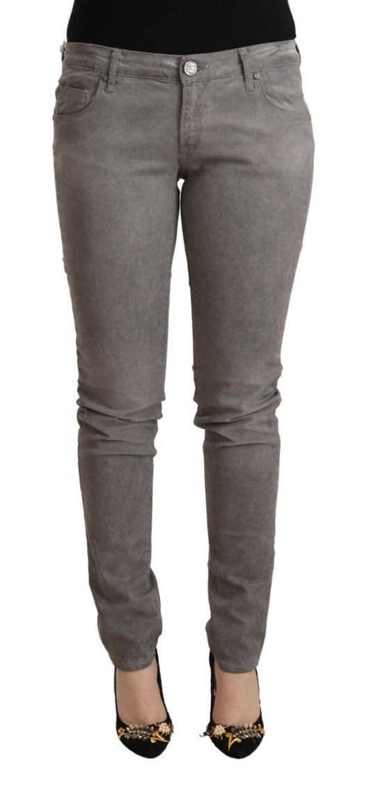 Chic Gray Low Waist Skinny Cotton Jeans