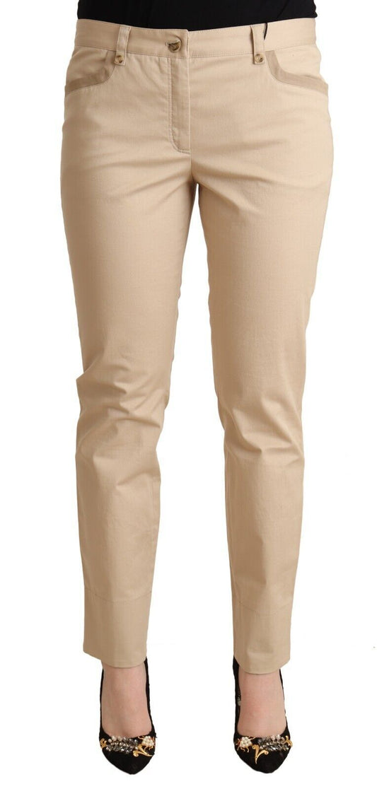 Elegant Beige Cotton Stretch Skinny Pants