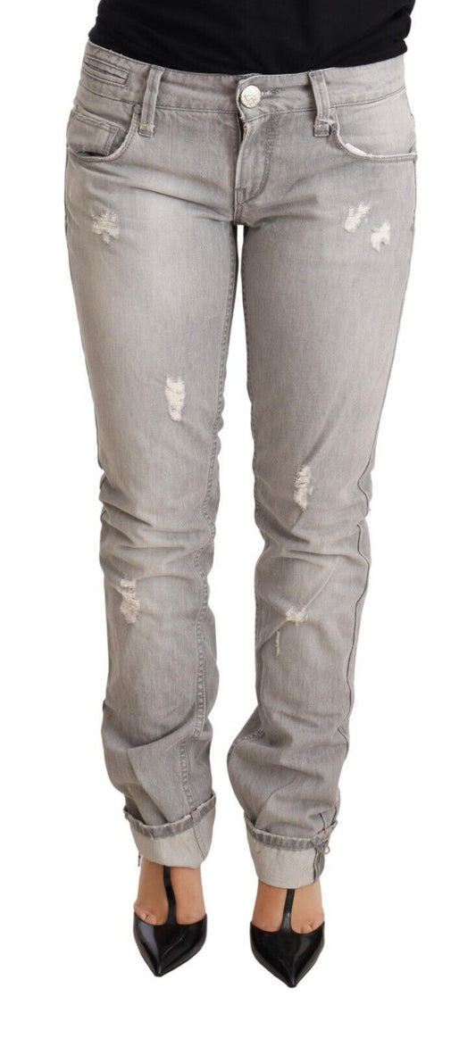 Chic Slim Fit Tattered Gray Wash Jeans