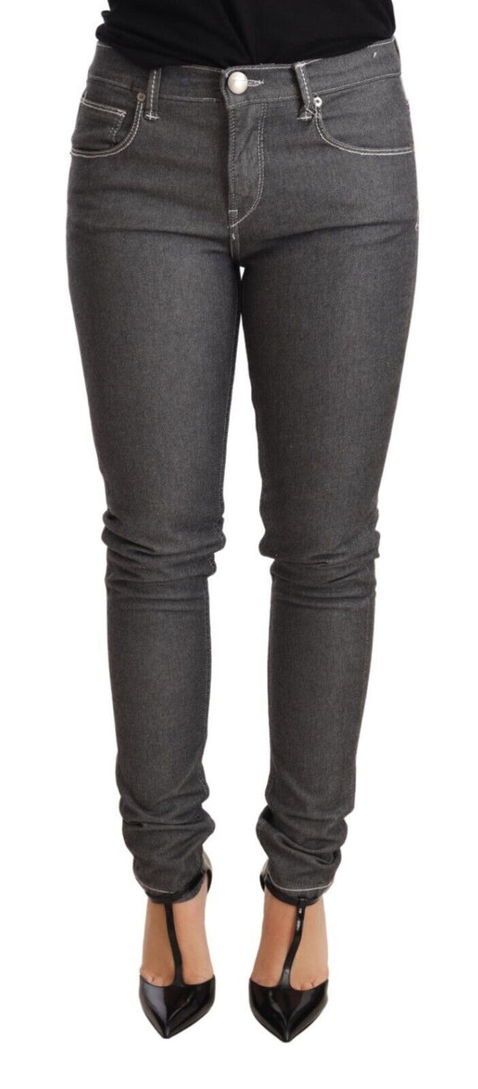 Elegant Gray Mid Waist Skinny Jeans