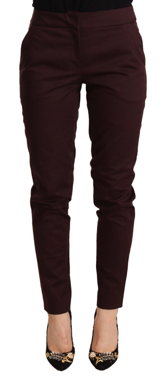 Maroon Slim Fit Skinny Pants with Zipper Detail