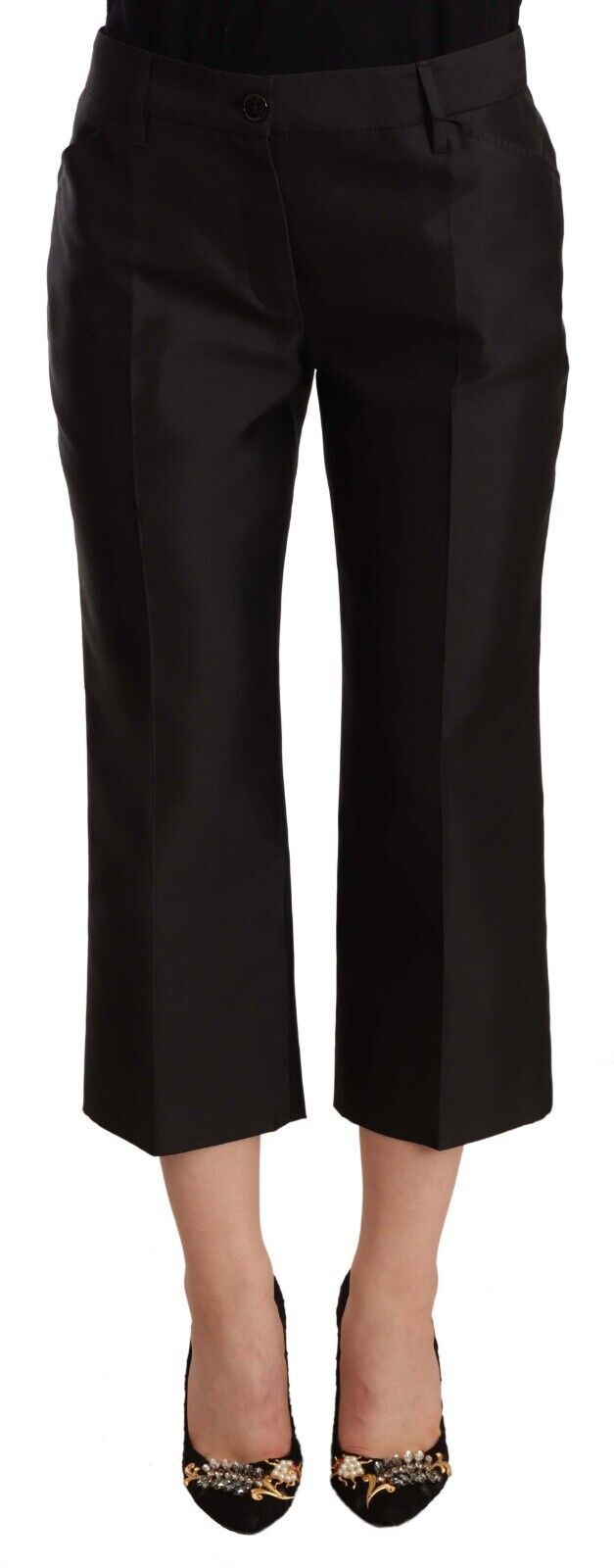 Chic Silk Cropped Trousers in Timeless Black