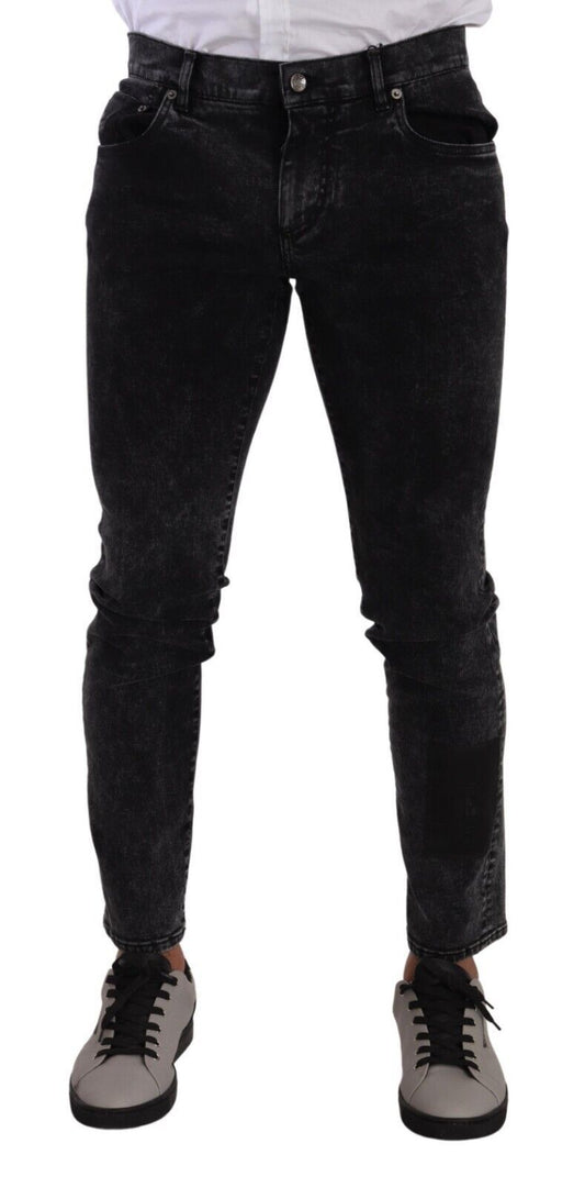 Sleek Slim-Fit Designer Jeans in Black Gray