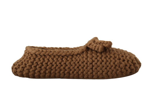 Brown Slip On Ballerina Flats Wool Knit Shoes