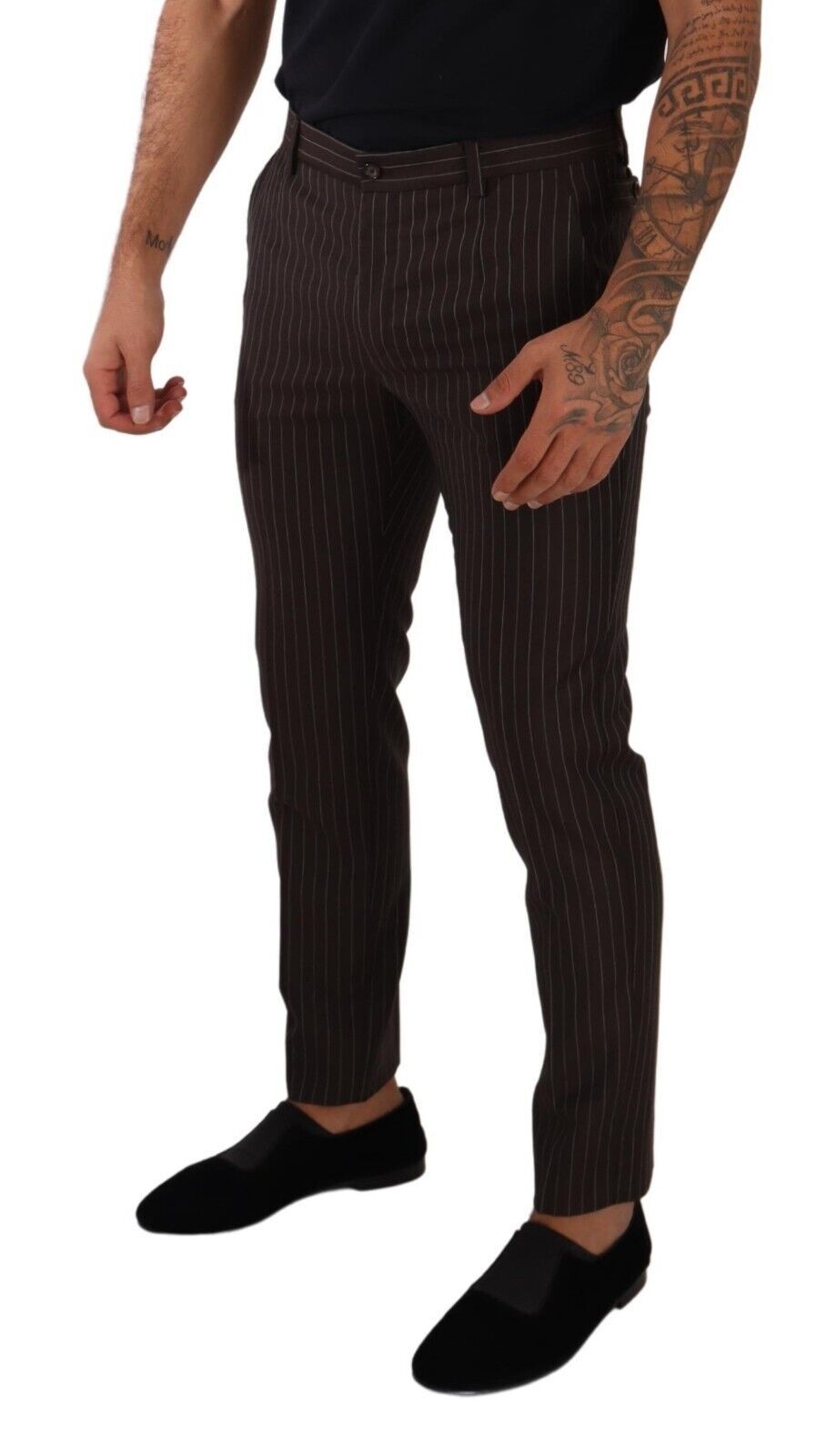 Brown Striped Wool Formal Trouser Dress Pants