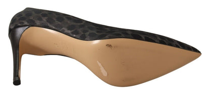 Elegant Black Leopard Print Leather Heels