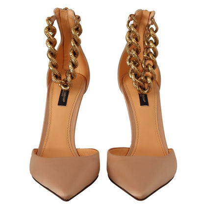 Beige Ankle Chain Strap High Heels Pumps Shoes