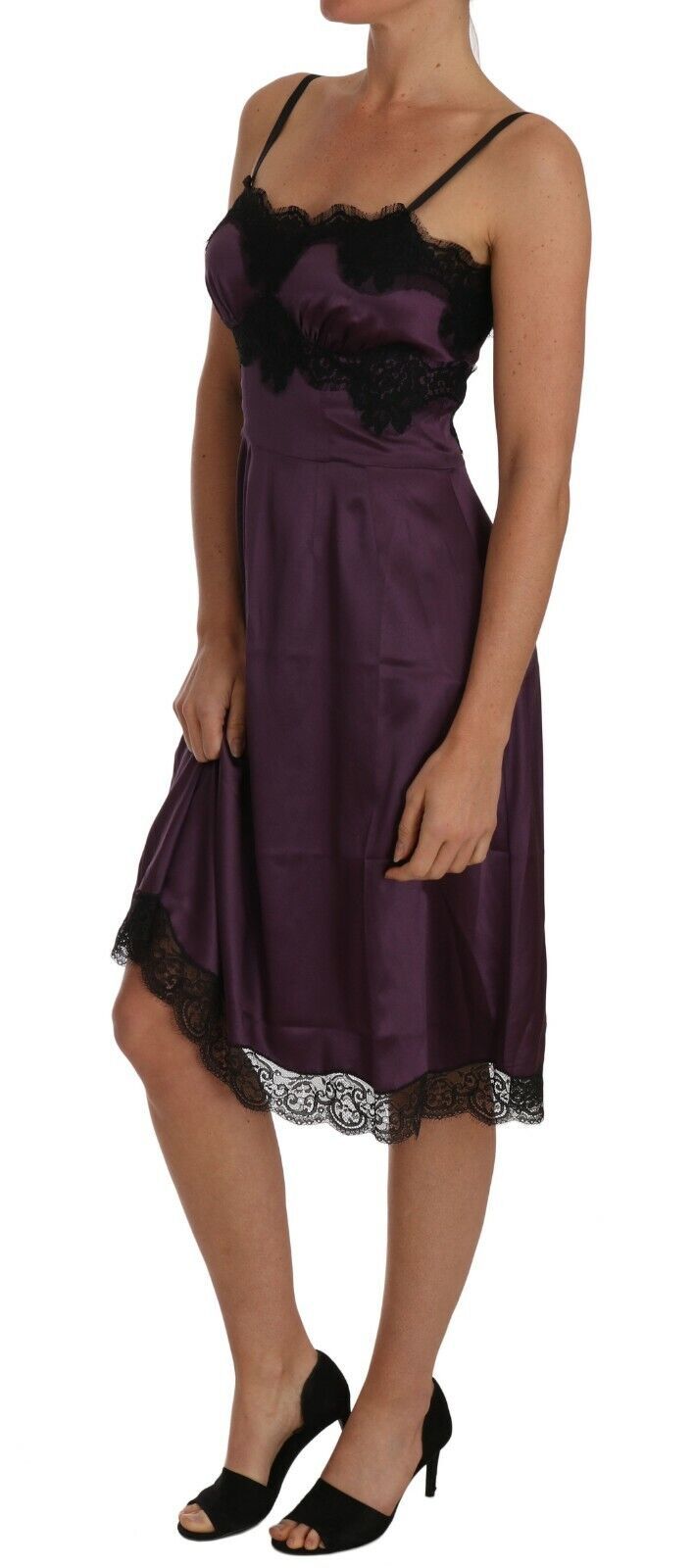 Elegant Purple Silk Lace Chemise Dress