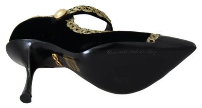 Elegant Gold-Embroidered Black Velvet Pumps