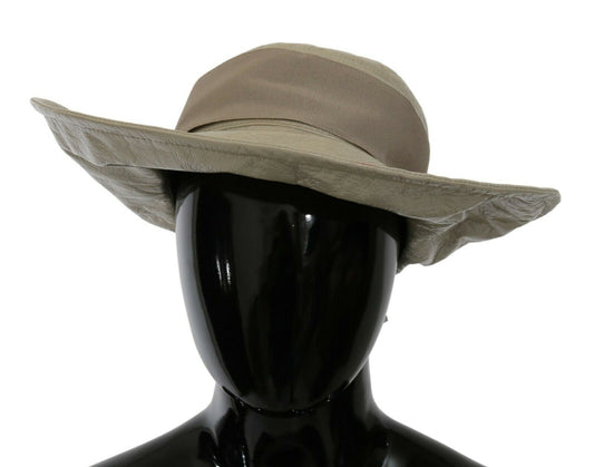 Beige 100% Lamb Leather Wide Brim Panama Hat