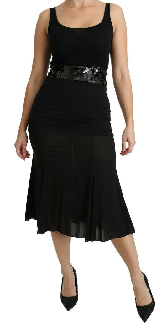 Chic High Waist Black Silk Blend Skirt
