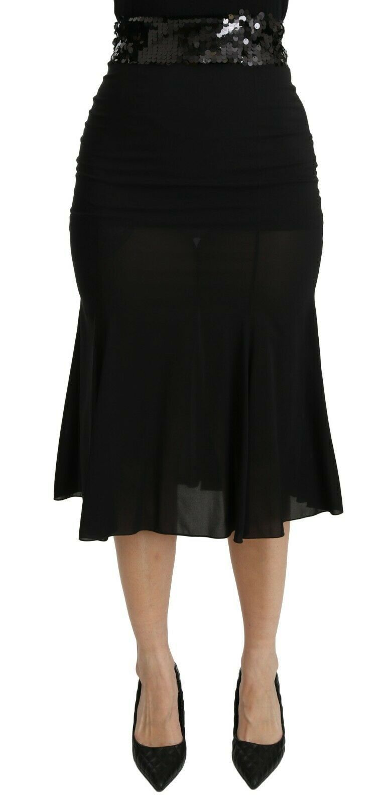 Chic High Waist Black Silk Blend Skirt