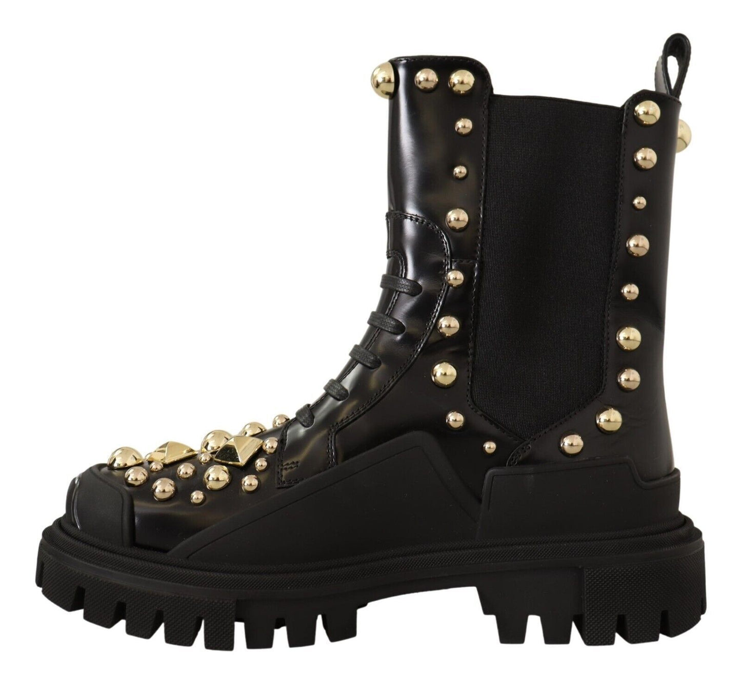 Studded Leather Combat Boots with Embroidery