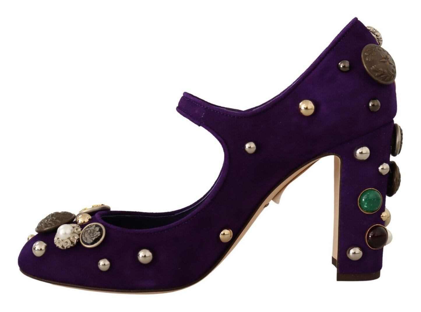 Elegant Suede Heels with Jewel Buttons