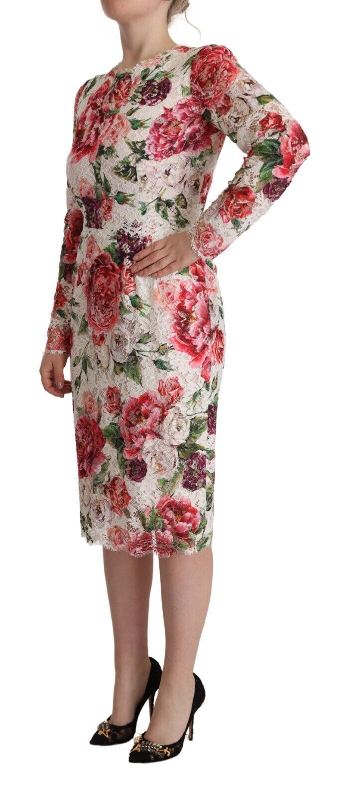 Elegant Sheath Lace Floral Midi Dress
