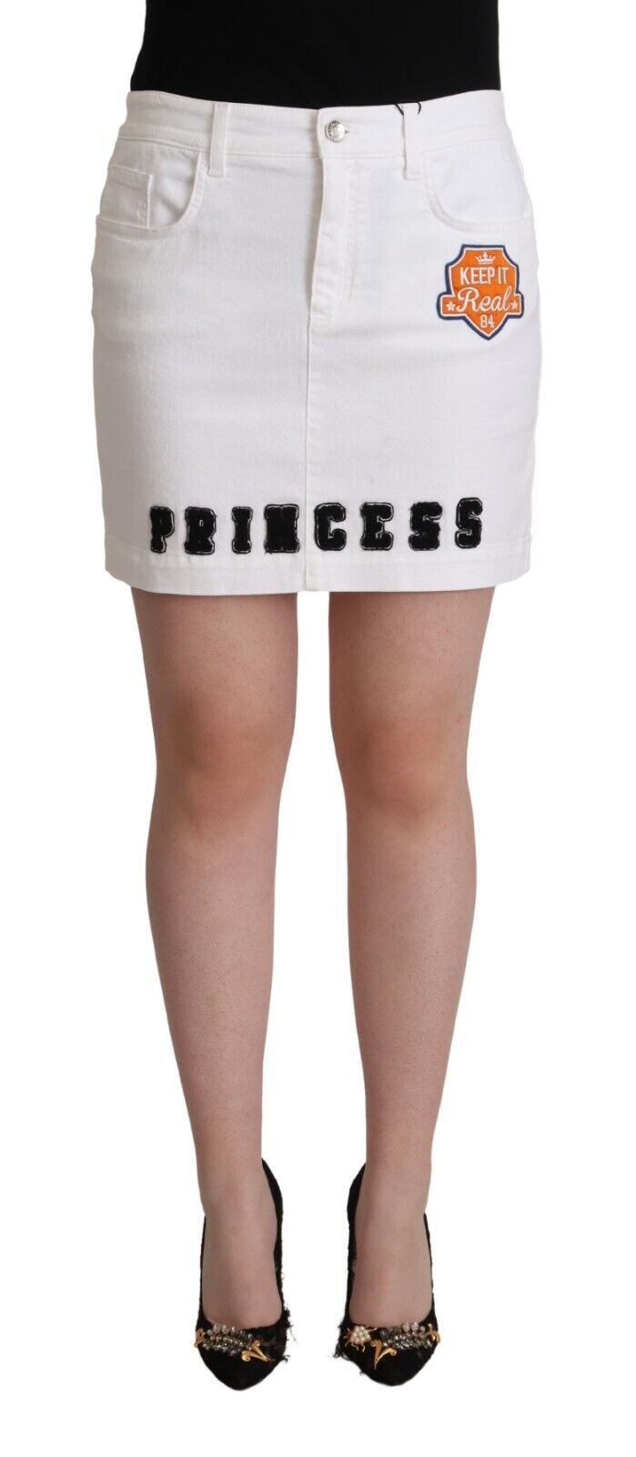Chic Embellished White Denim Mini Skirt