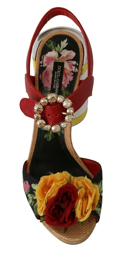 Multicolor Floral-Embellished Cylindrical Heels AMORE Sandals