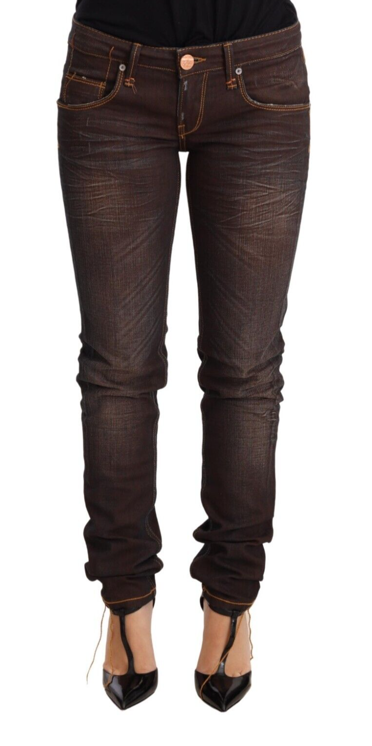 Chic Low Waist Skinny Brown Jeans