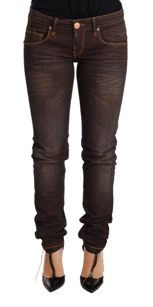 Chic Low Waist Skinny Brown Jeans
