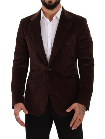 Elegant Brown Corduroy Slim Fit Blazer