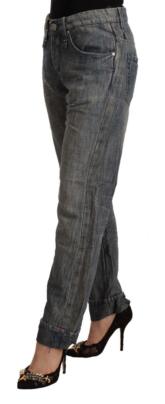 Chic Gray Straight Cut Ramie-Cotton Jeans