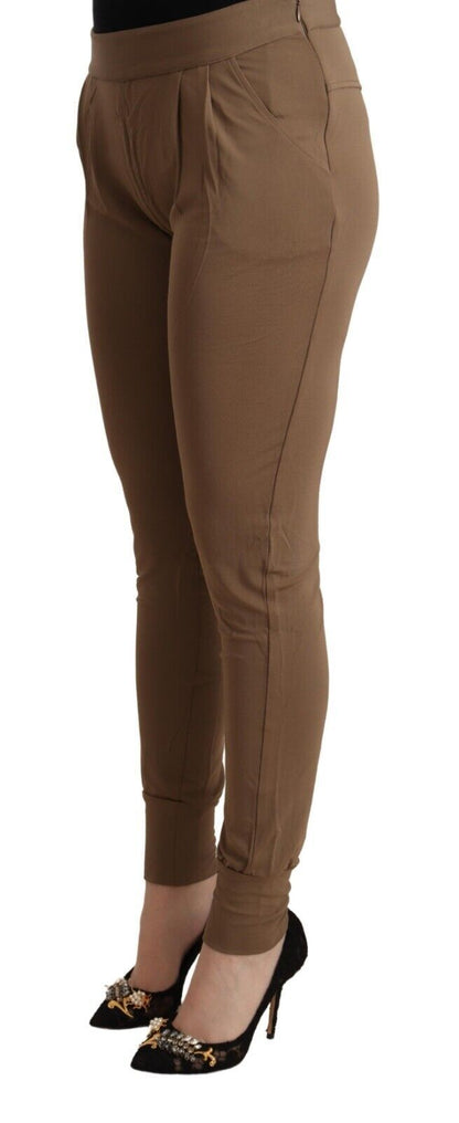 Chic Brown Mid Waist Tapered Pants