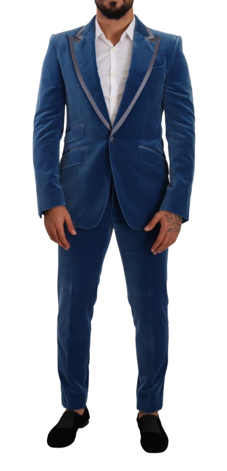 Blue SICILIA Velvet Slim Fit 2 Piece Suit