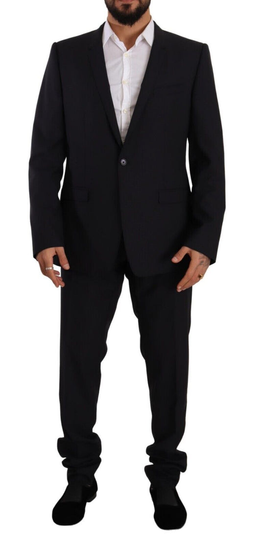 Elegant Navy Slim Fit Wool Silk Two-Piece Suit