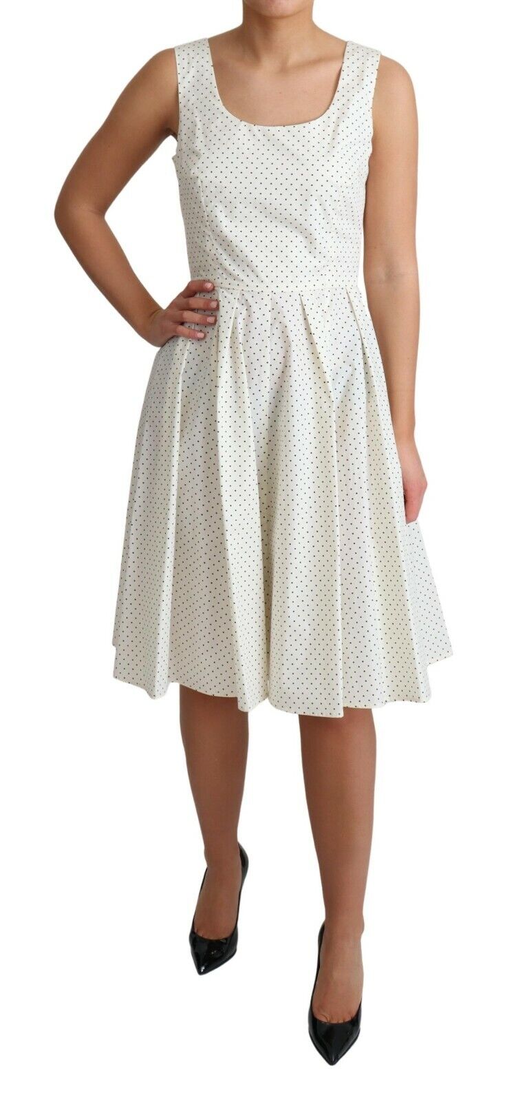 Elegant Sleeveless A-Line Polka Dotted Dress