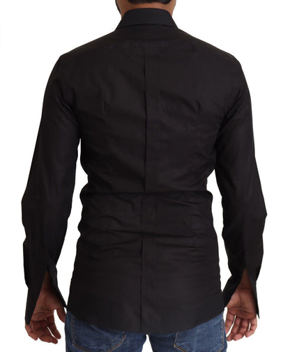 Elegant Slim Fit Black Cotton Dress Shirt