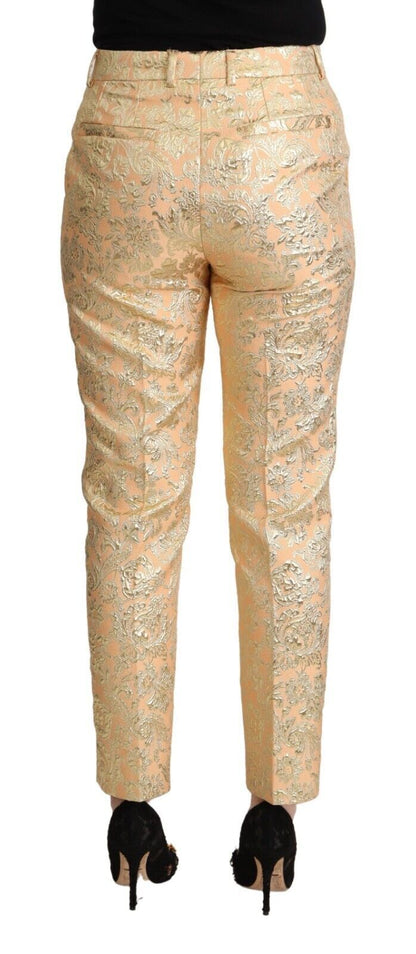 Elegant High-Waisted Pink Brocade Pants