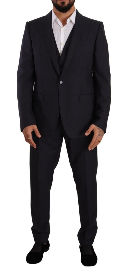 Elegant Navy Blue Wool Silk Men's Martini Suit