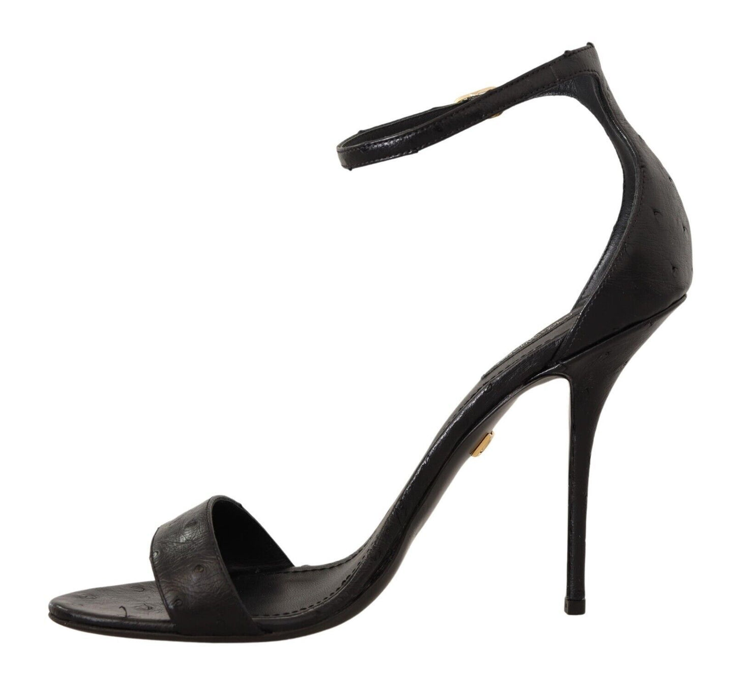 Elegant Ostrich Leather Ankle Strap Heels