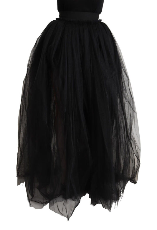 Elegant Black Tulle A-Line Floor-Length Skirt