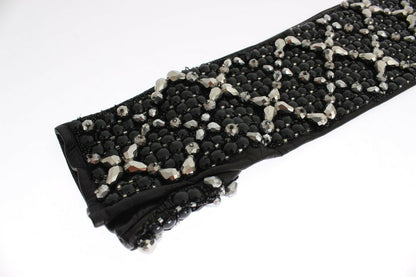 Elegant Crystal Beaded Leather Gloves