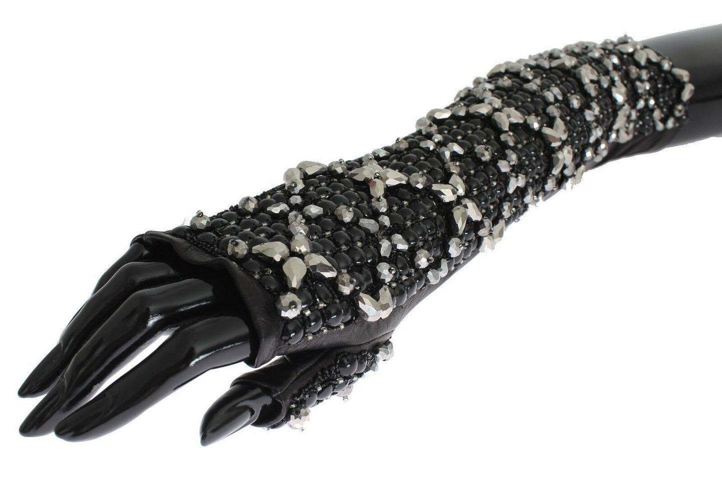 Elegant Crystal Beaded Leather Gloves