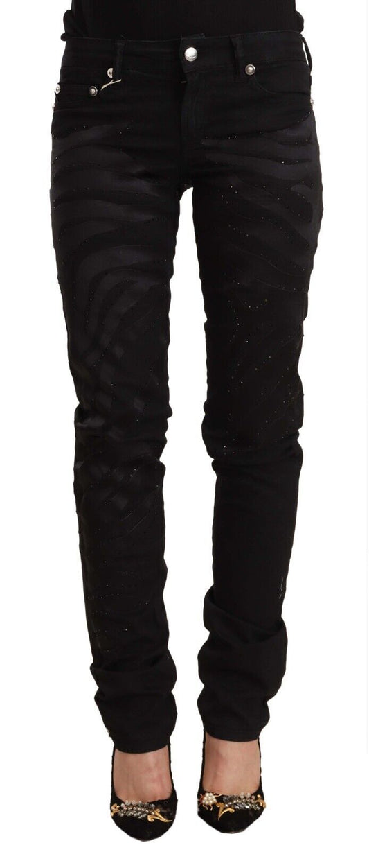 Elegant Black Slim Fit Embellished Jeans