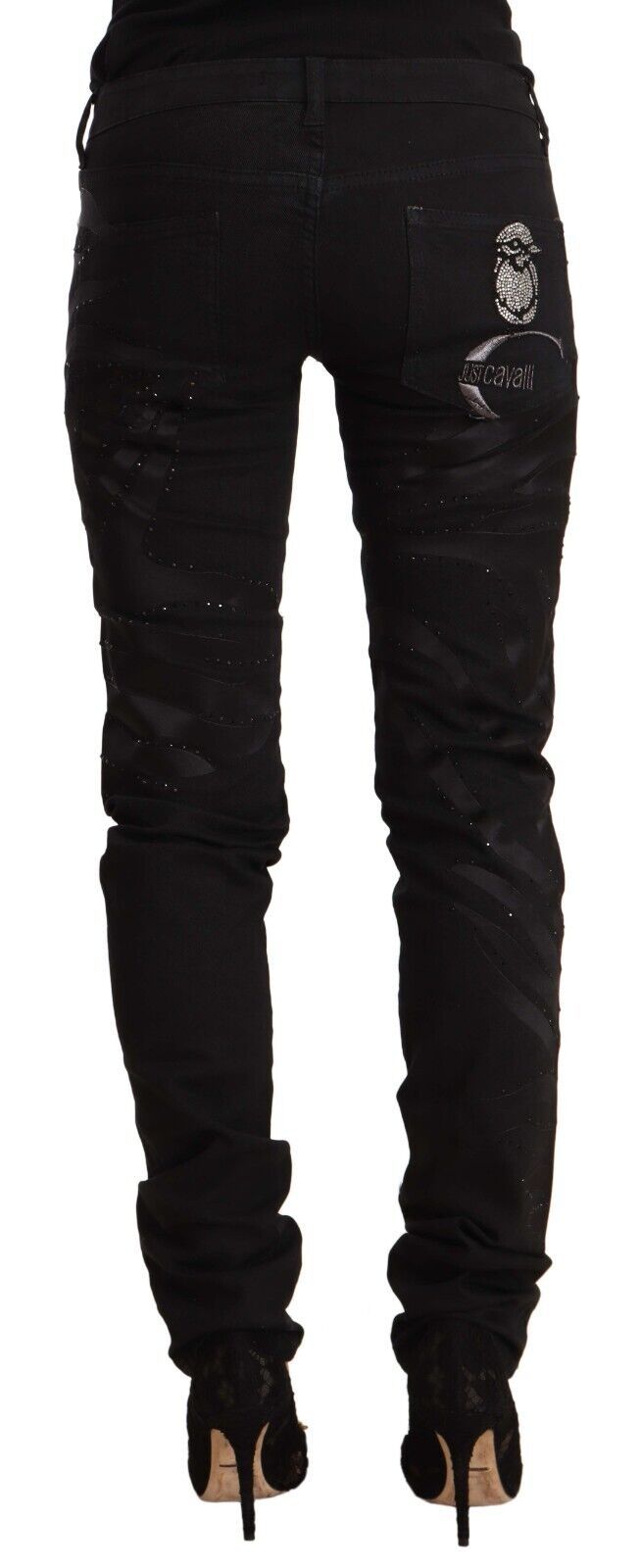 Elegant Black Slim Fit Embellished Jeans