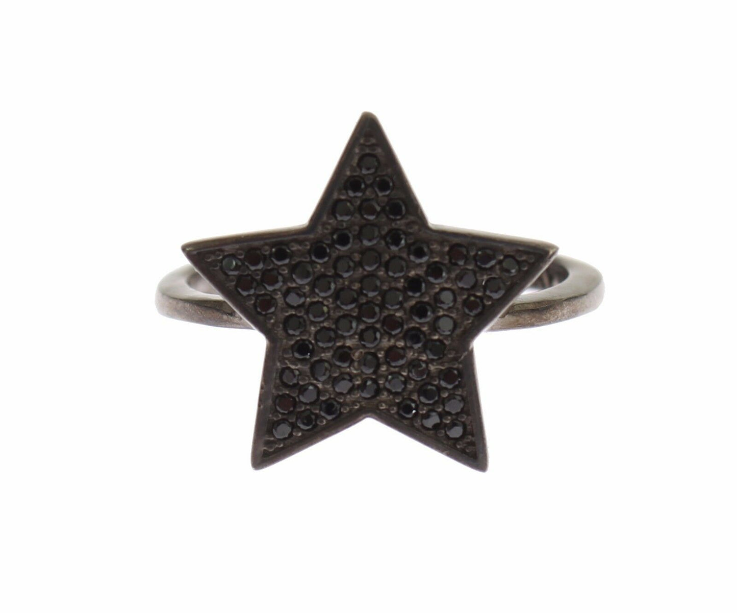 Black CZ Star 925 Silver Womens Ring