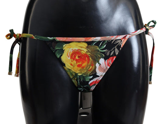 Black Floral Beachwear Swimsuit Bottom Bikini