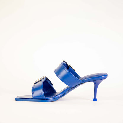 Elegant Heeled Buckle Blue Sandals