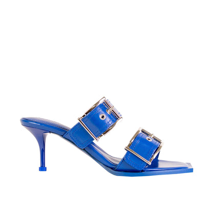 Blue Heeled Buckle Leather Sandals
