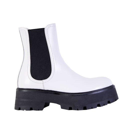 White and Black Leather Chelsea Boots