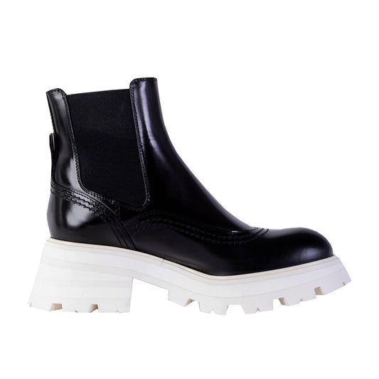 Black Leather White Sole Chelsea Boots