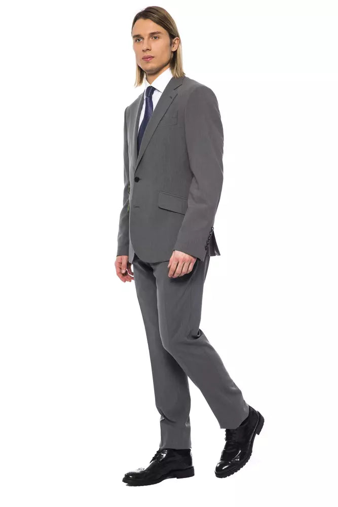 Elegant Gray Wool Two-Button Designer Suit